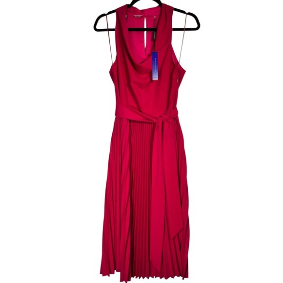 Elie Tahari Collection Womens Pink Fit & Flare Pleated Cowl Neck Dress Size 6 - Picture 5 of 16